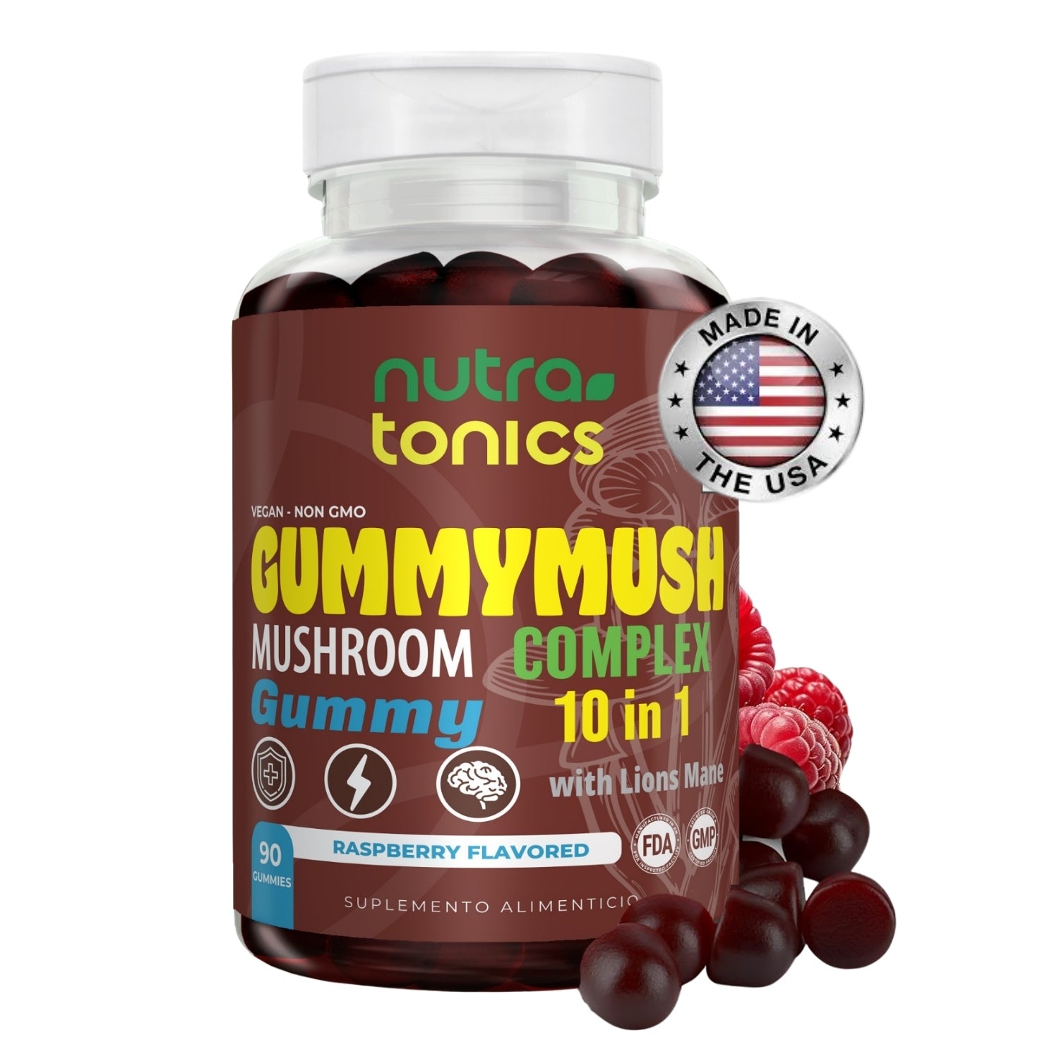 GUMMYMUSH COMPLEJO DE HONGOS 2,500 MG 10 EN 1 90 GOMITAS