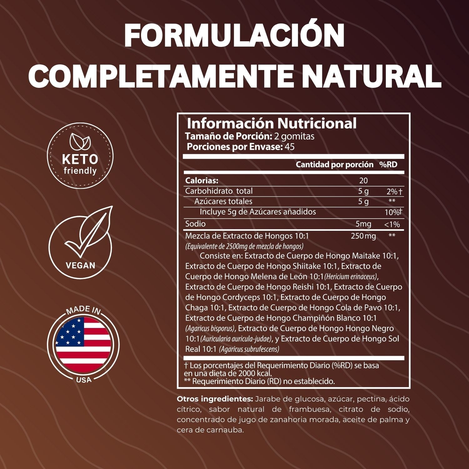 GUMMYMUSH COMPLEJO DE HONGOS 2,500 MG 10 EN 1 90 GOMITAS