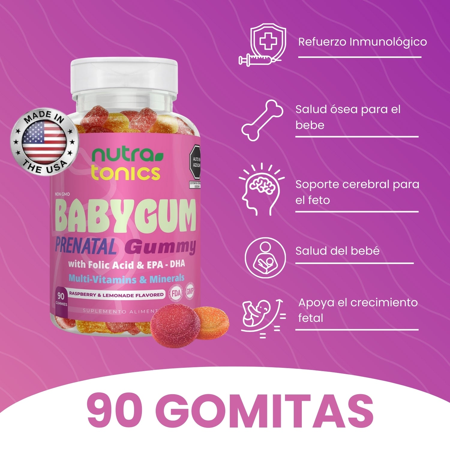 BABYGUM ÁCIDO FÓLICO 300 MCG + DHA 90 GOMITAS