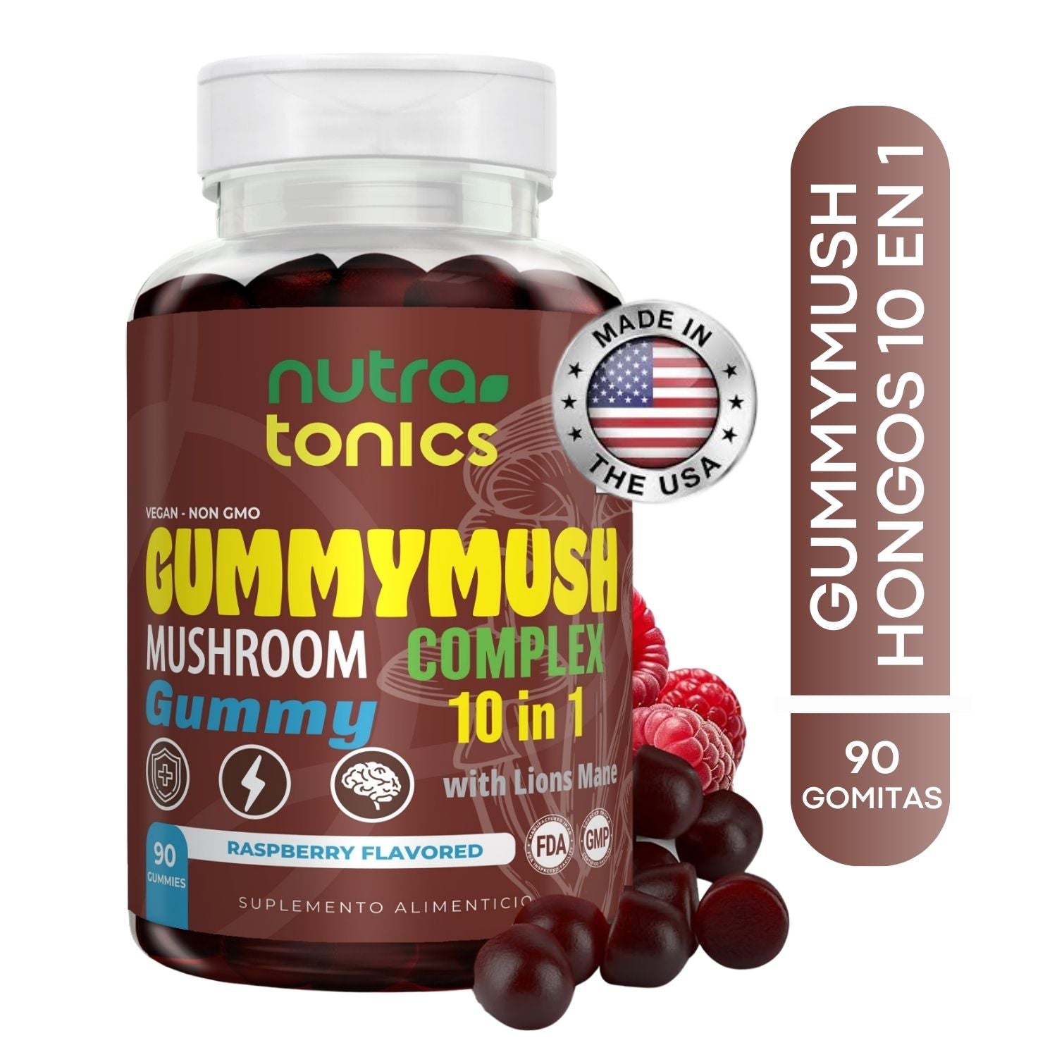 GUMMYMUSH COMPLEJO DE HONGOS 2,500 MG 10 EN 1 90 GOMITAS