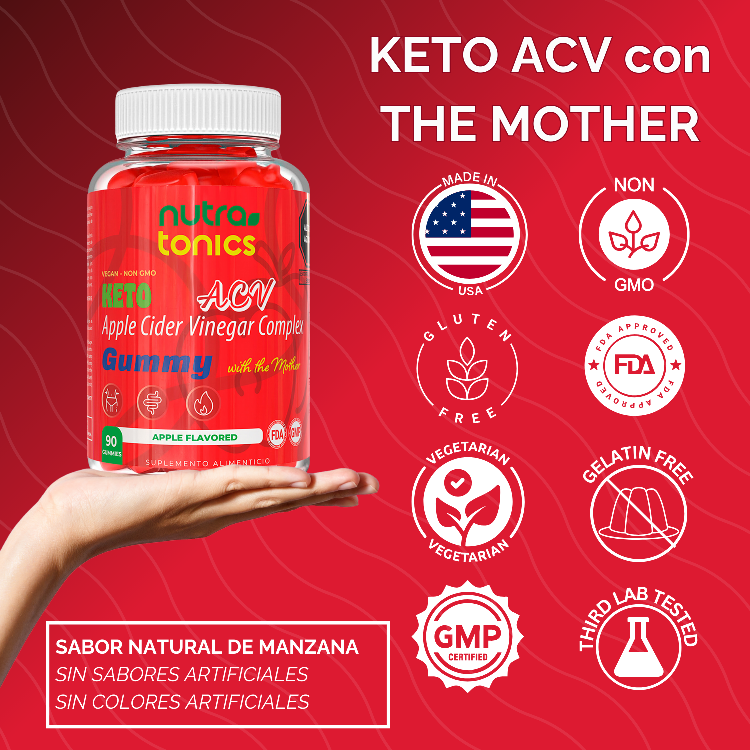 VINAGRE DE MANZANA CON THE MOTHER 90 GOMITAS