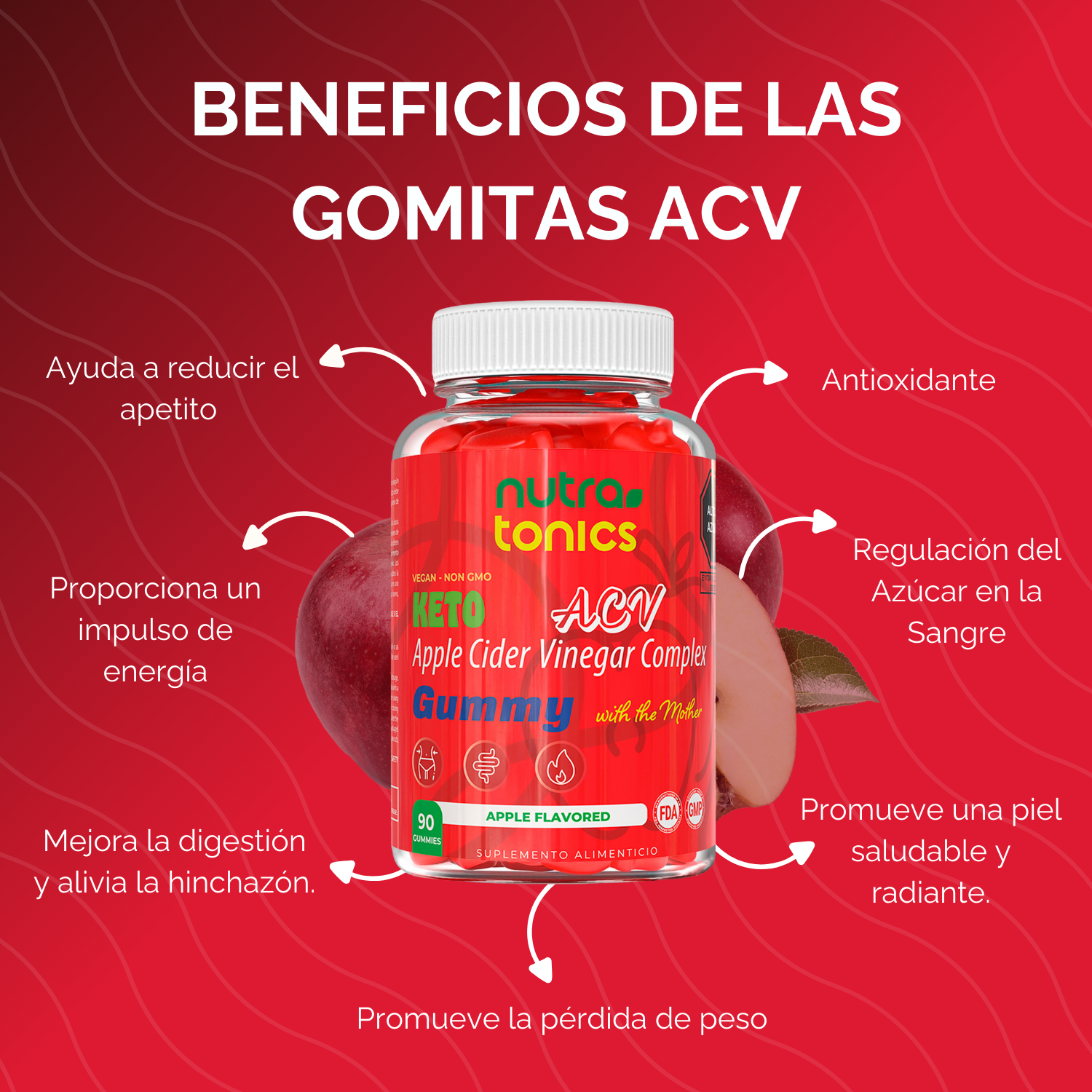 VINAGRE DE MANZANA CON THE MOTHER 90 GOMITAS