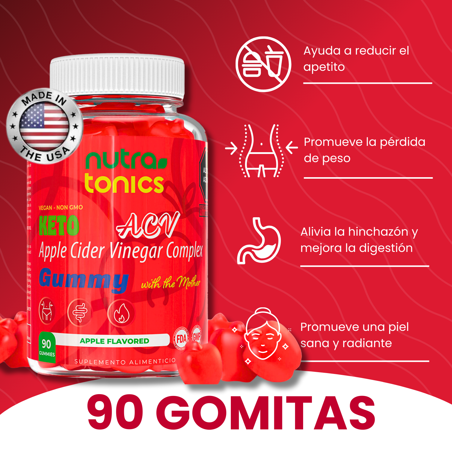 VINAGRE DE MANZANA CON THE MOTHER 90 GOMITAS