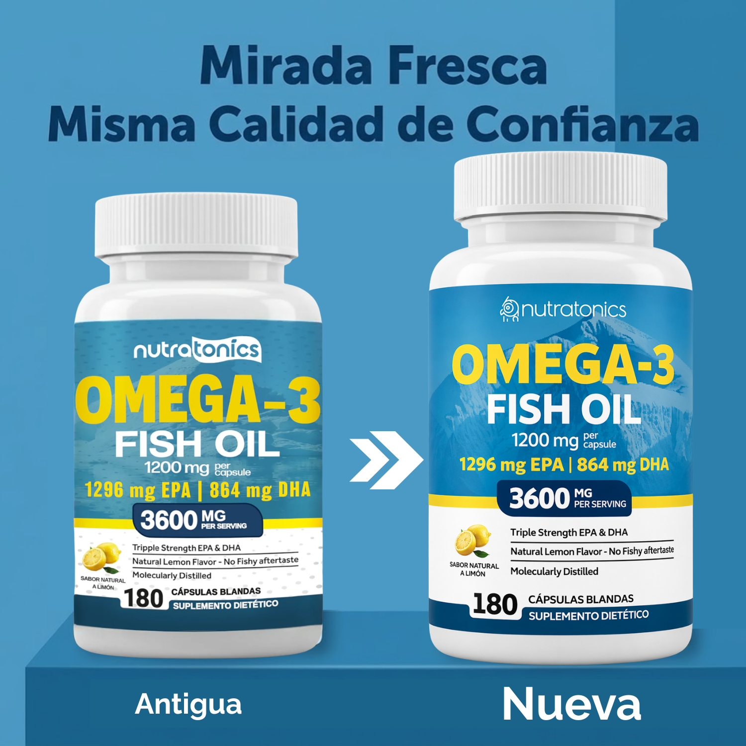 OMEGA 3 FISH OIL 3,600 MG 180 CÁPSULAS NO GMO SIN GLUTEN