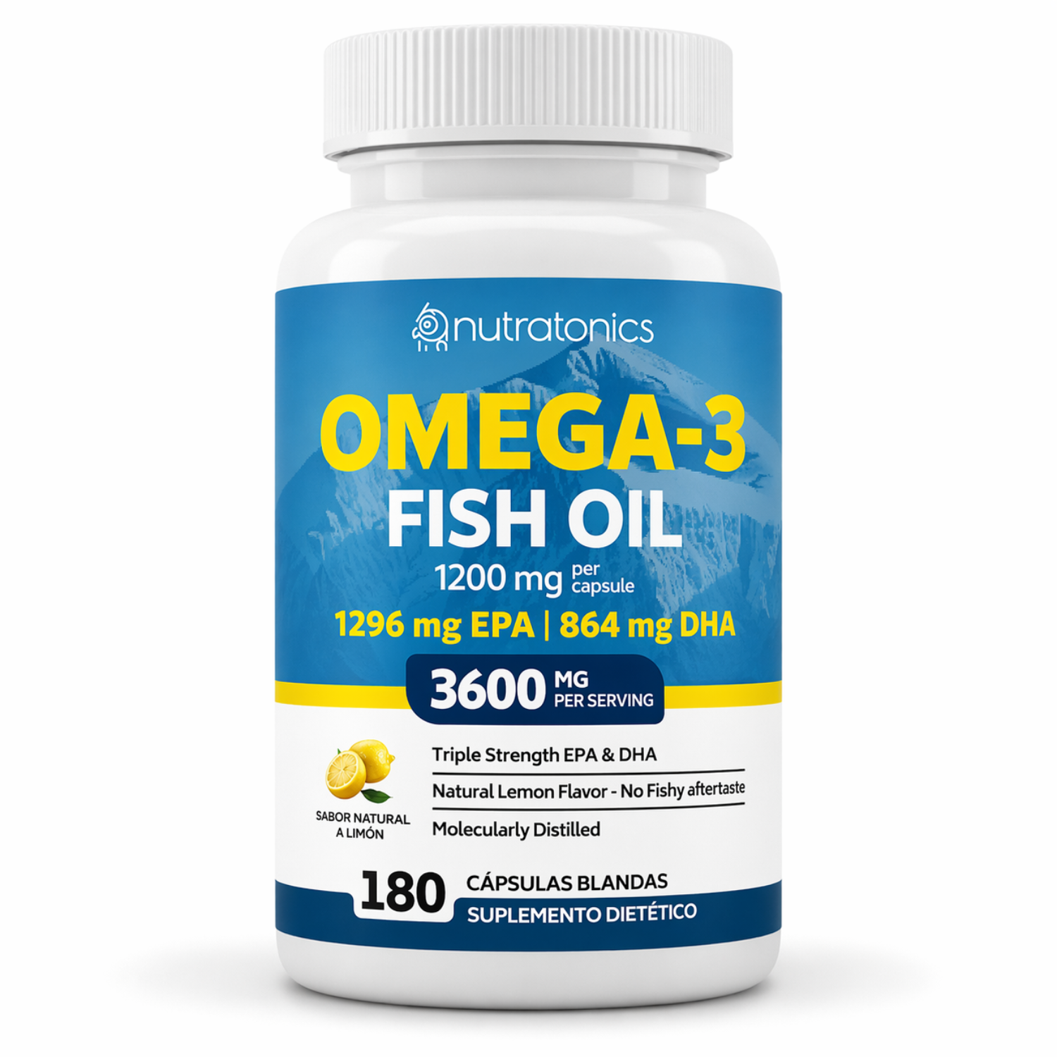 OMEGA 3 FISH OIL 3,600 MG 180 CÁPSULAS NO GMO SIN GLUTEN