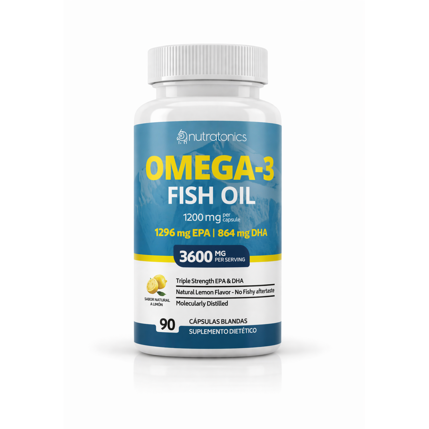OMEGA 3 FISH OIL 3,600 MG 90 CÁPSULAS NO GMO SIN GLUTEN