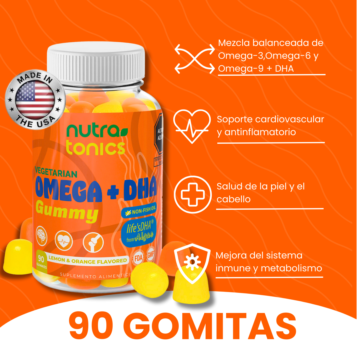 OMEGA 3, 6, 9 + DHA VEGANO 90 GOMITAS
