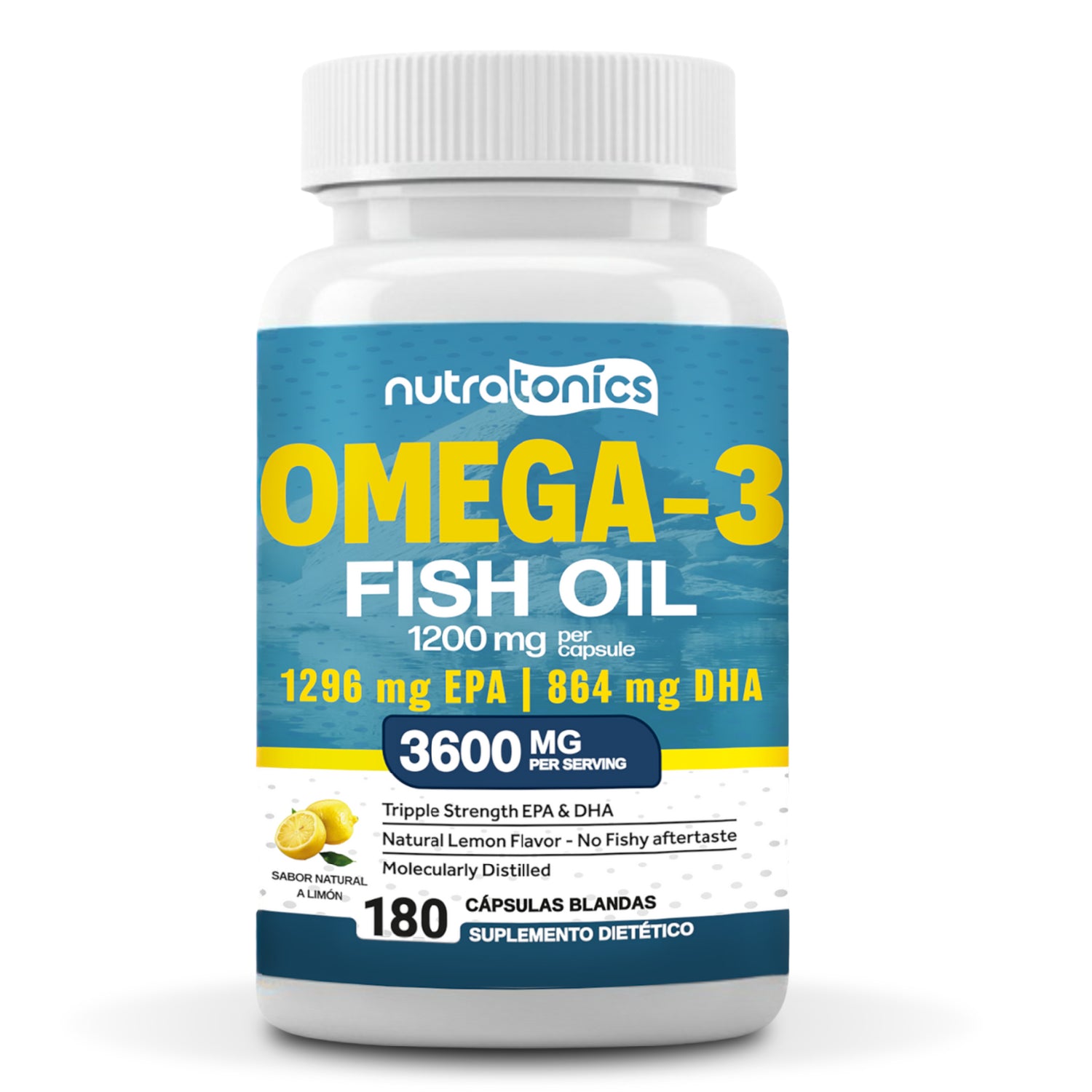 OMEGA 3 FISH OIL 3,600 MG 180 CÁPSULAS NO GMO SIN GLUTEN