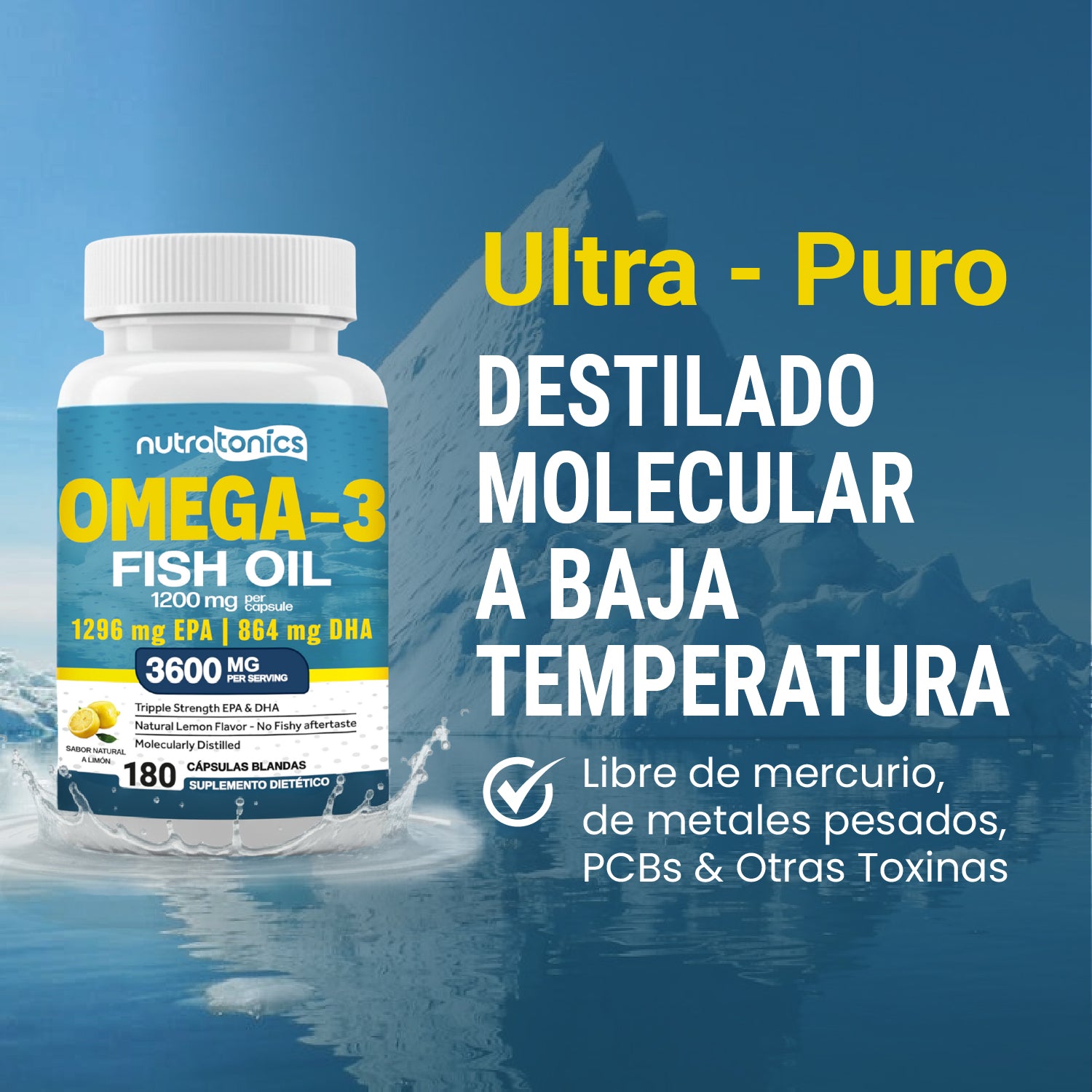 OMEGA 3 FISH OIL 3,600 MG 180 CÁPSULAS NO GMO SIN GLUTEN